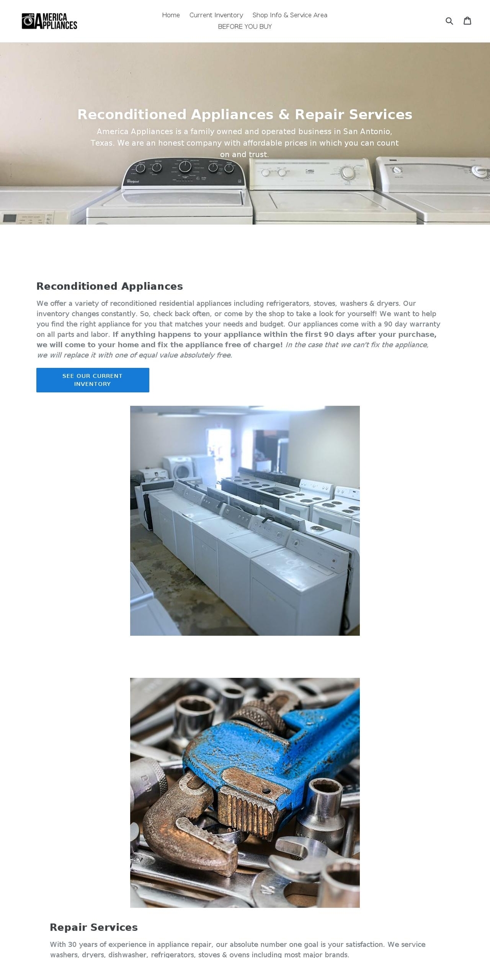 americaappliancessa.com — Shopify storefront screenshot