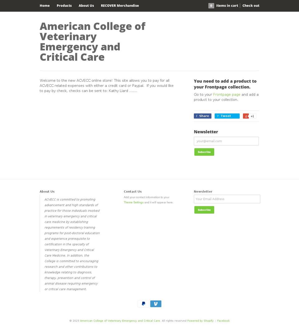 american-college-of-veterinary-emergency-and-critical-care.myshopify.com shopify website screenshot