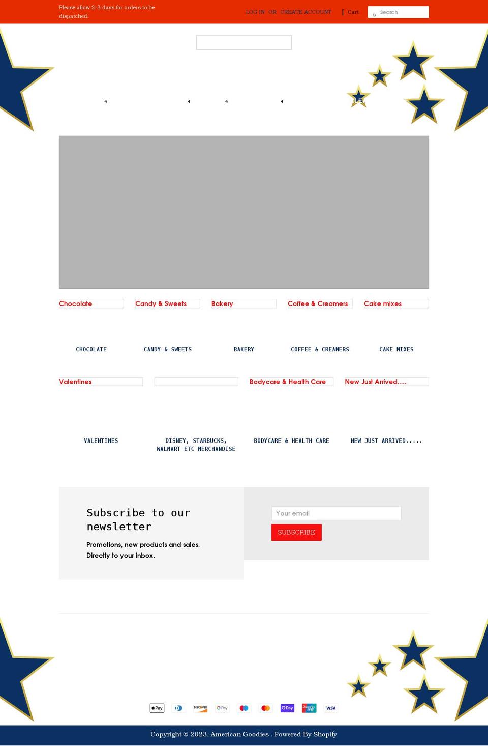 american-goodies.co.uk shopify website screenshot