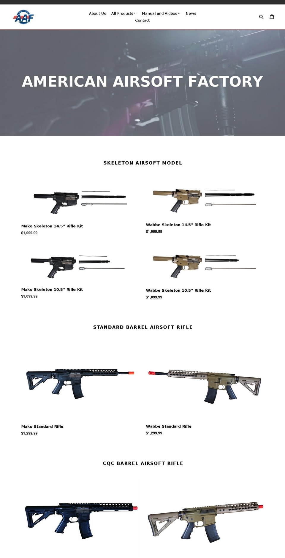 americanairsoftfactory.com shopify website screenshot
