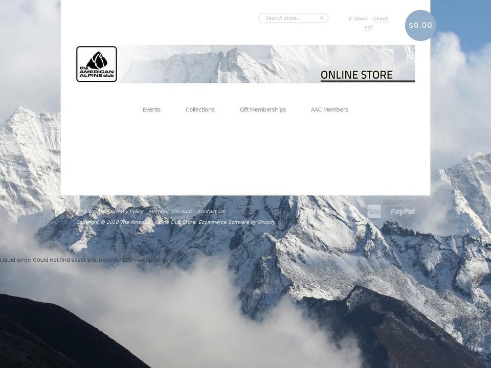 americanalpineclub.myshopify.com shopify website screenshot