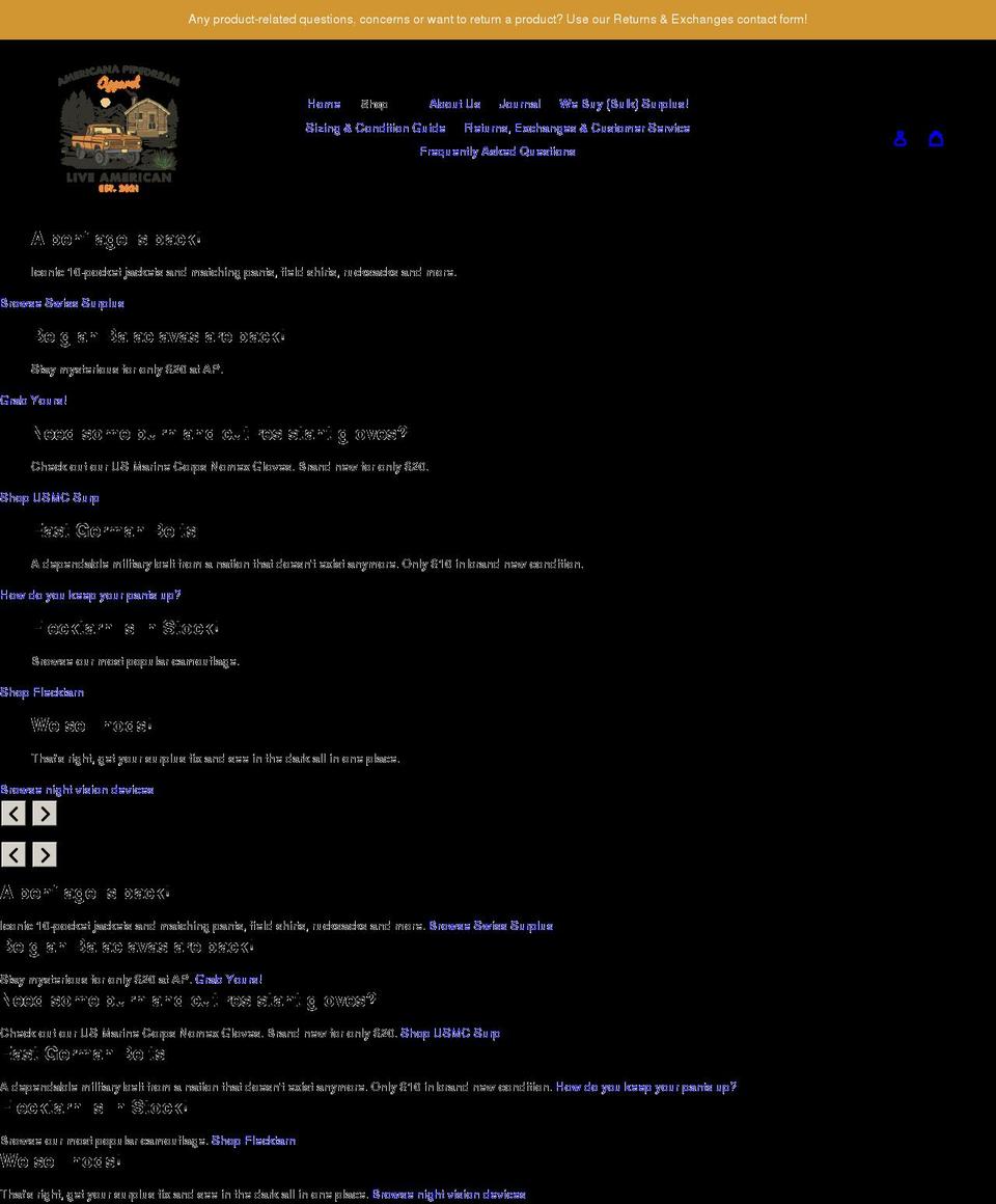 americanapipedream.com shopify website screenshot
