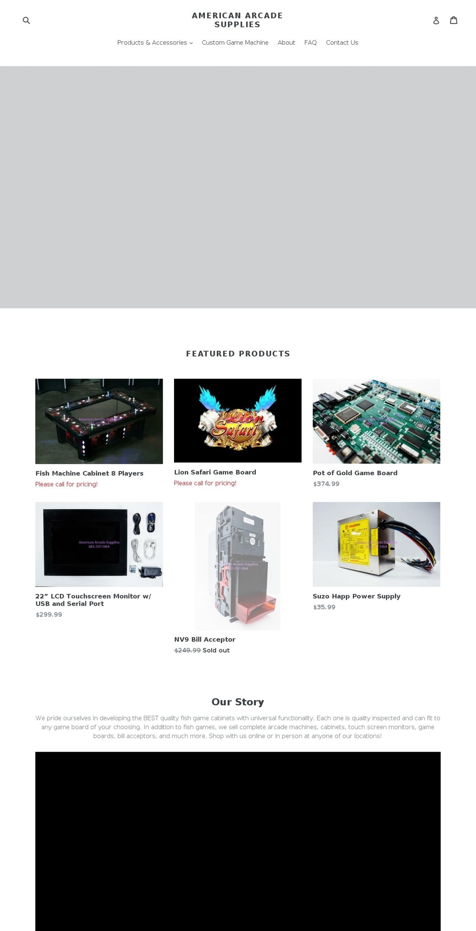 americanarcadesupplies.com — Shopify storefront screenshot