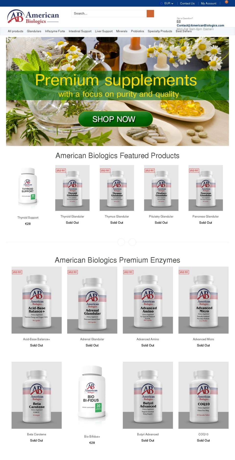 americanbiologics.com shopify website screenshot