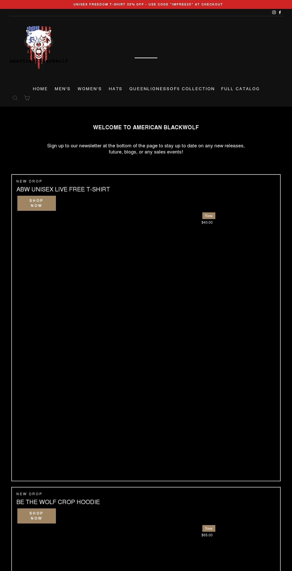 americanblackwolf.com shopify website screenshot