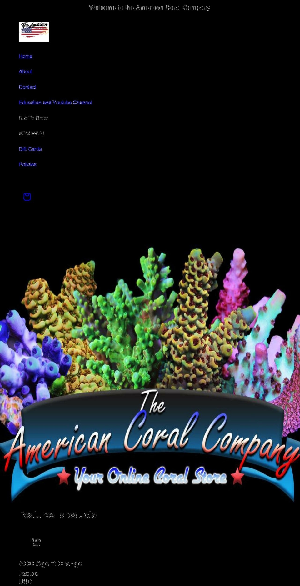 americancoral.com shopify website screenshot