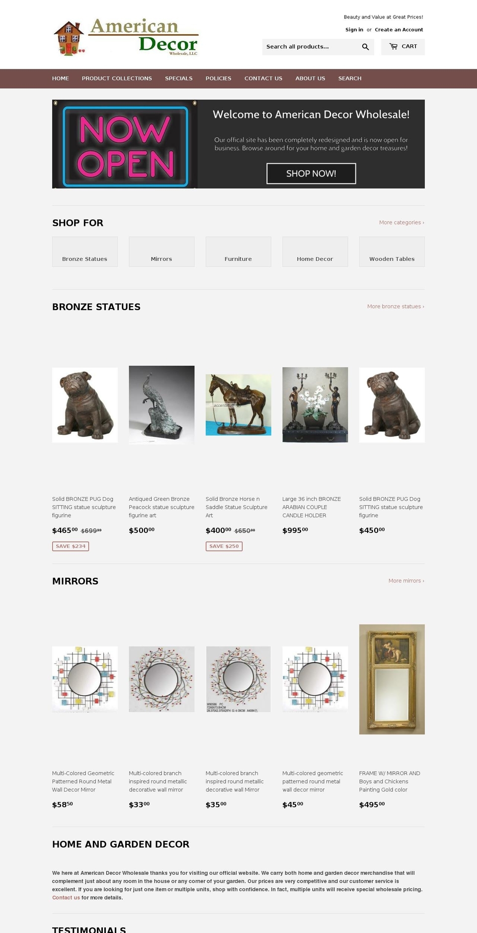 americandecorwholesale.com — Shopify storefront screenshot