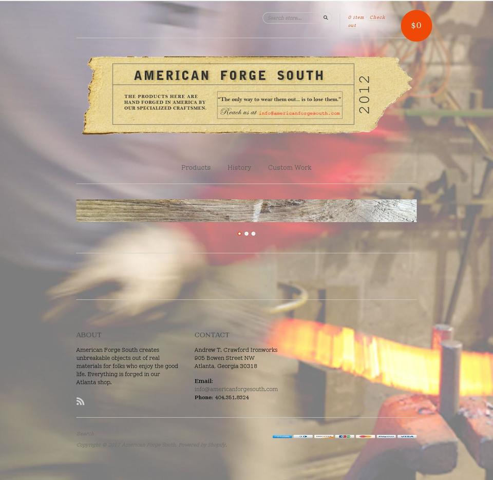 americanforgesouth.com shopify website screenshot