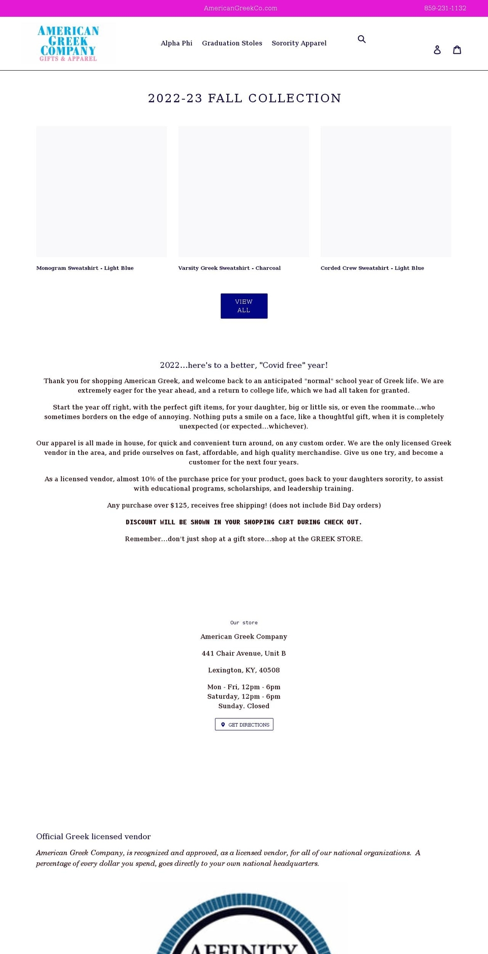 americangreekonline.com shopify website screenshot