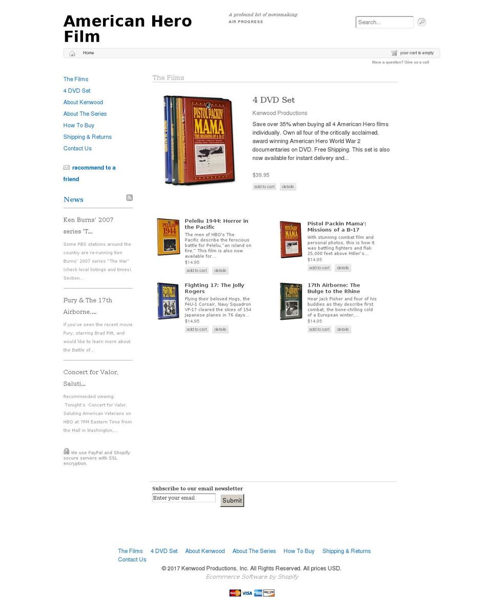americanherofilm.com shopify website screenshot