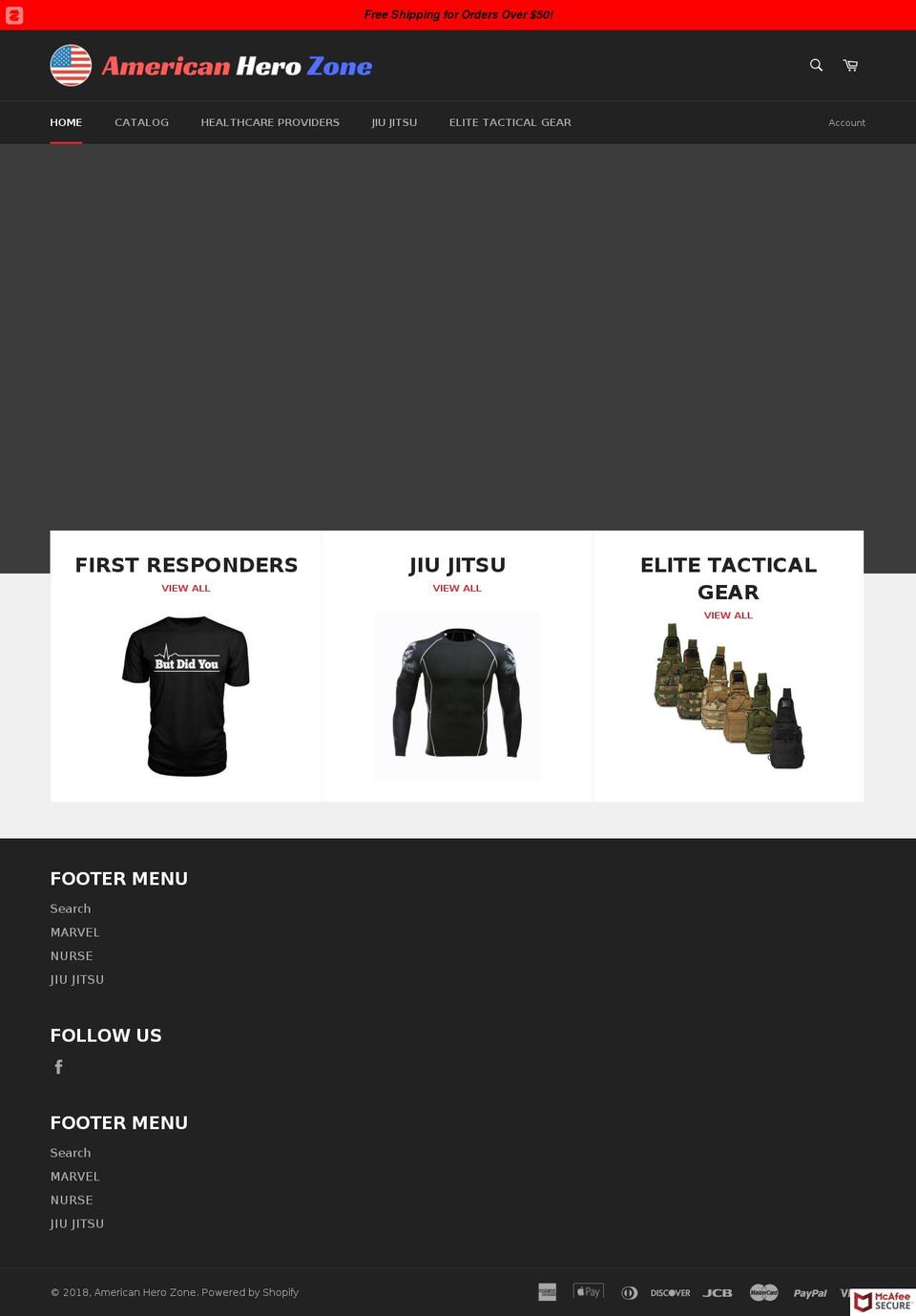 americanherozone.com — Shopify storefront screenshot