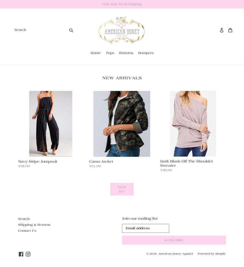 americanhoneyapparel.com — Shopify storefront screenshot
