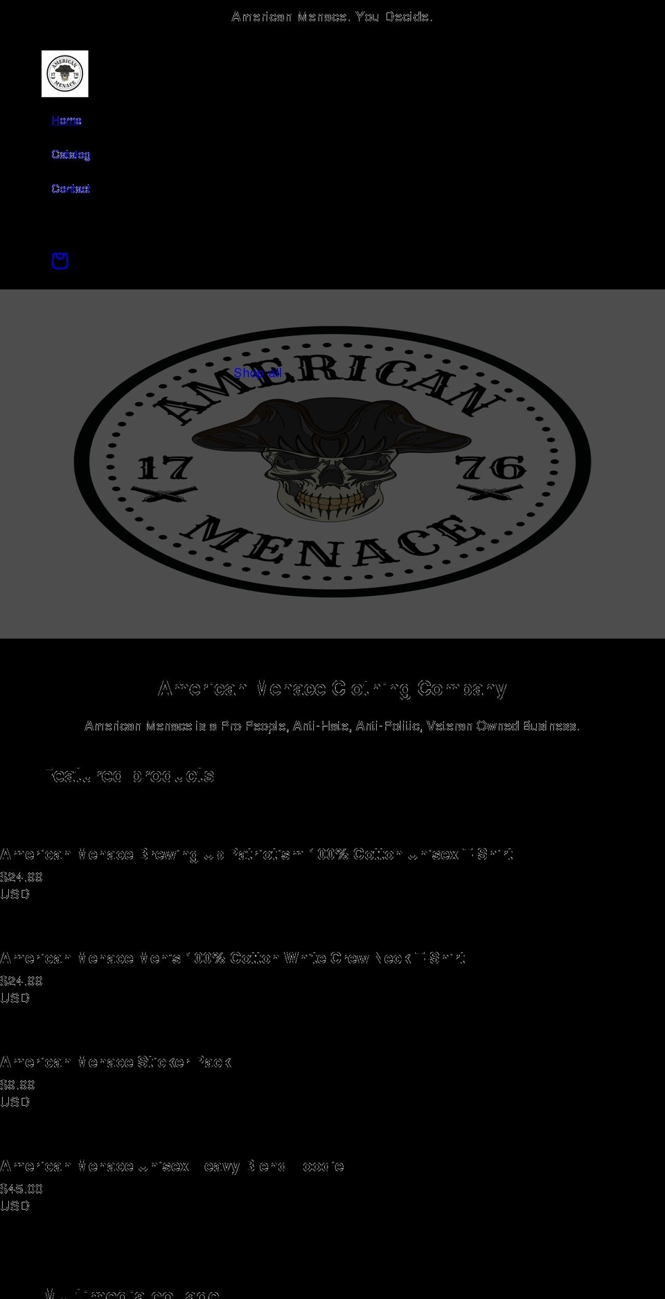 americanmenaceclothing.com shopify website screenshot
