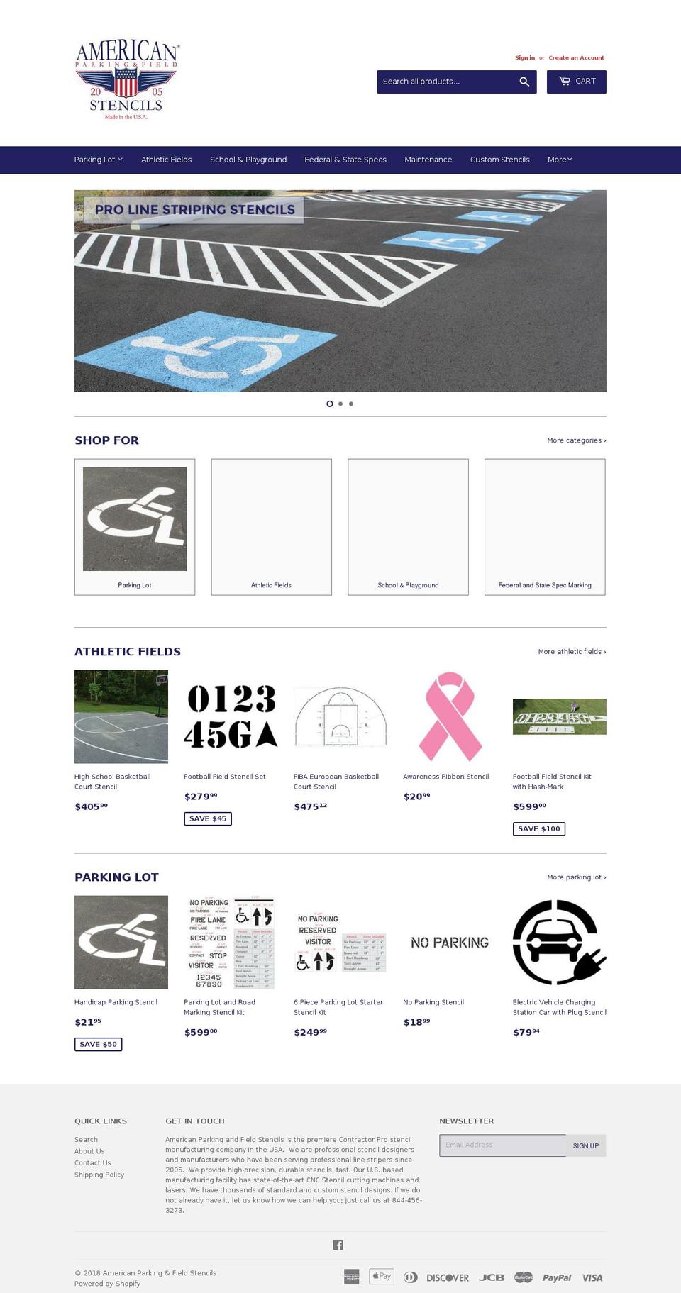 americanparkingandfieldstencils.com — Shopify storefront screenshot
