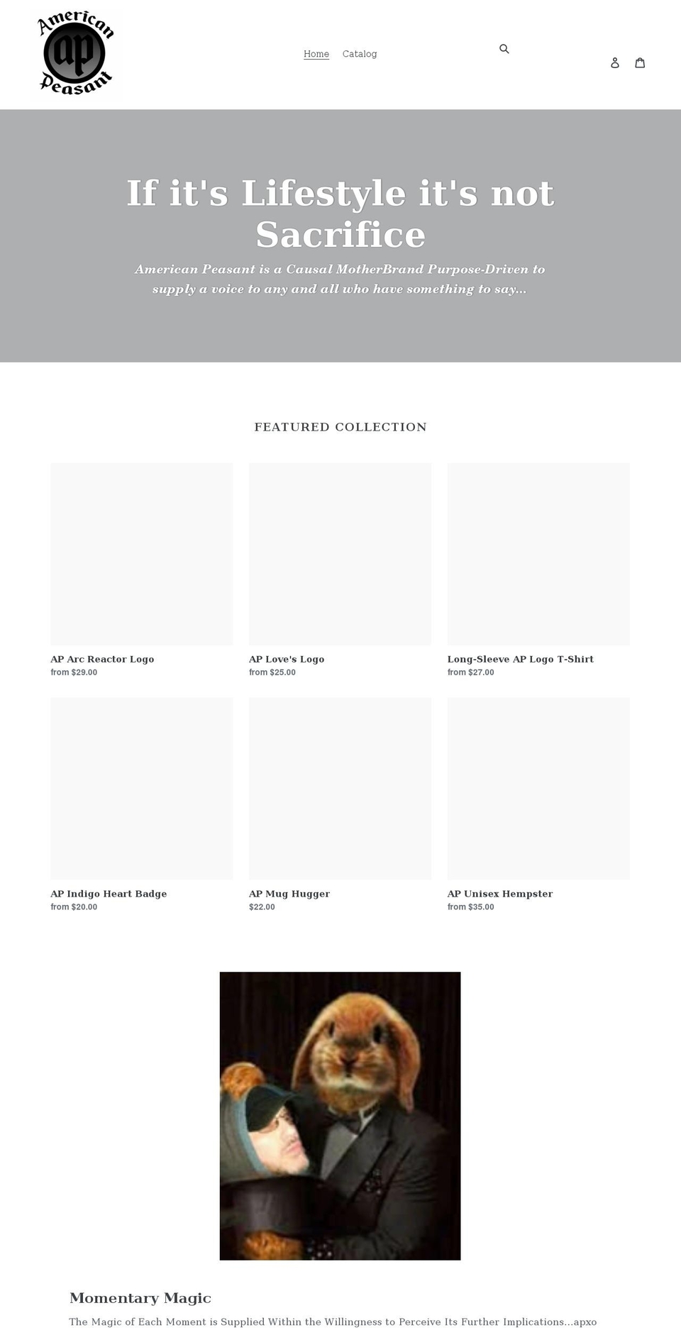 americanpeasantapparel.com shopify website screenshot