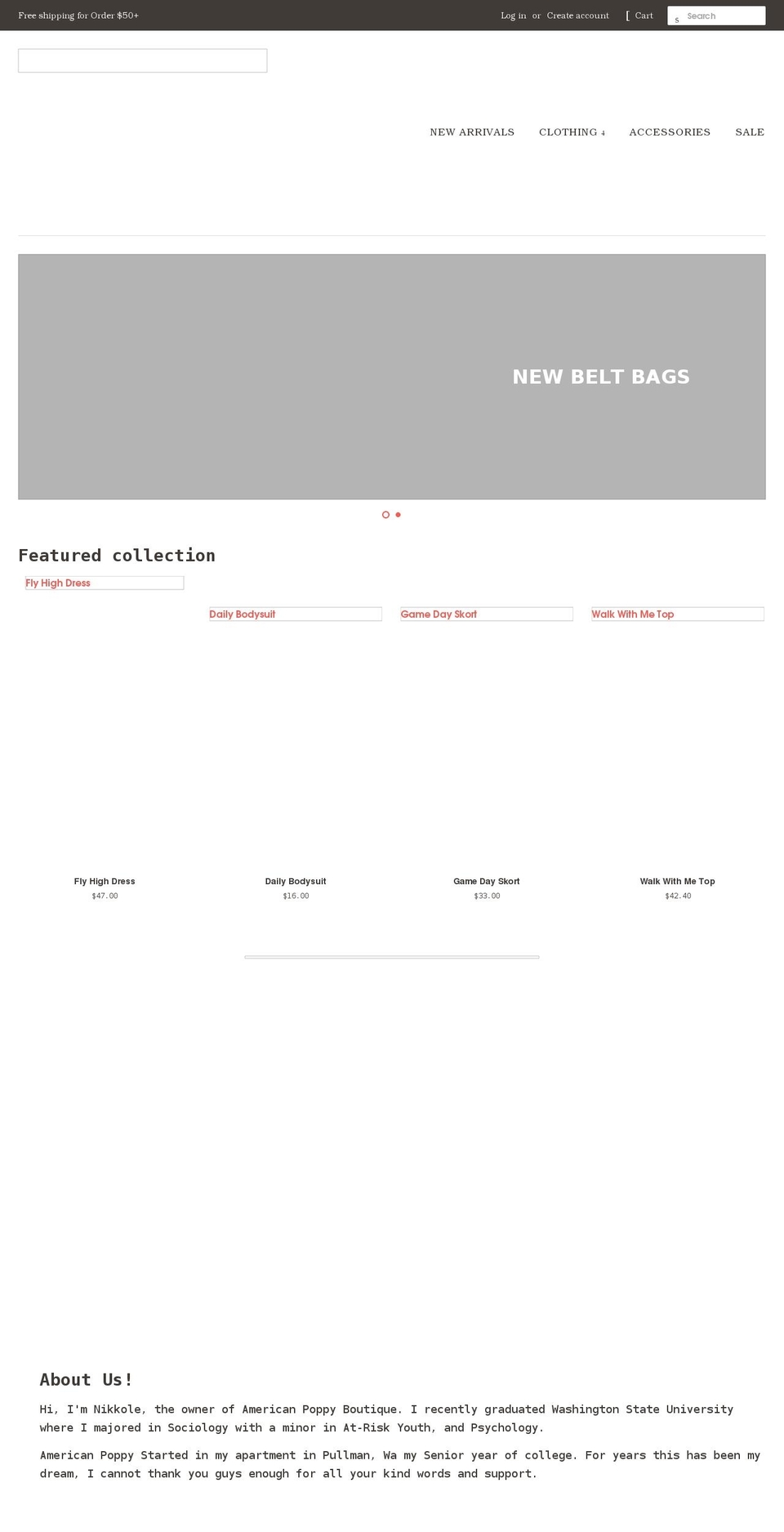 americanpoppyboutique.com shopify website screenshot