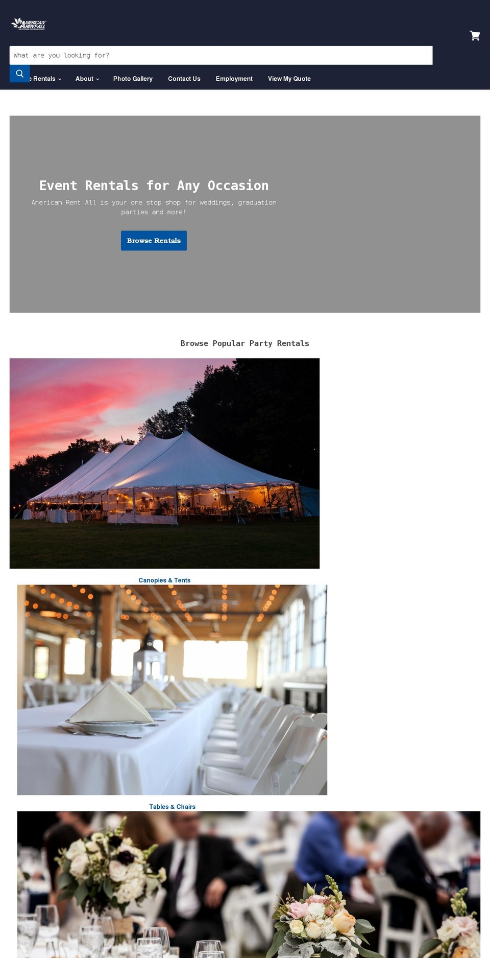 americanrentallparty.com shopify website screenshot