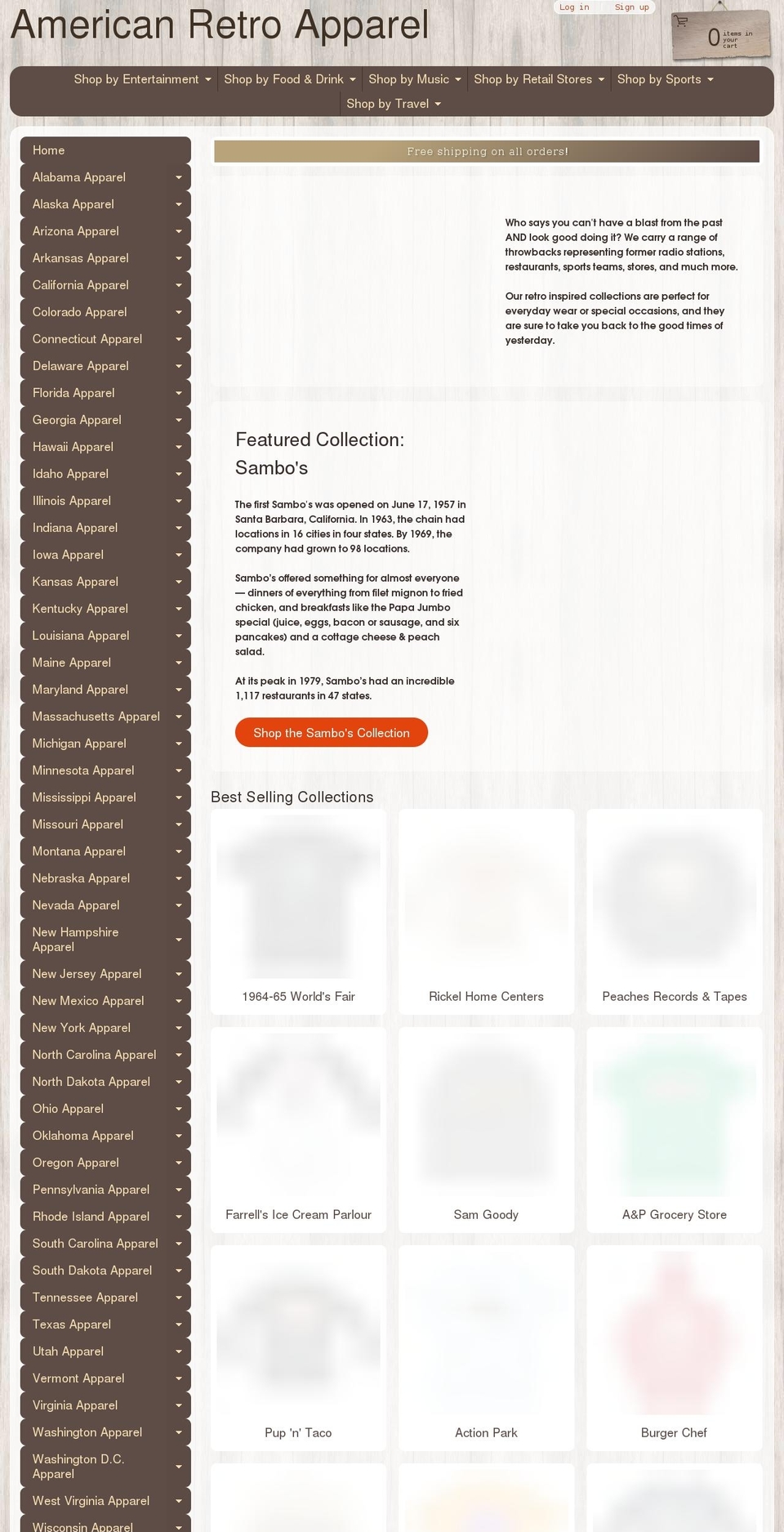 americanretroapparel.com shopify website screenshot