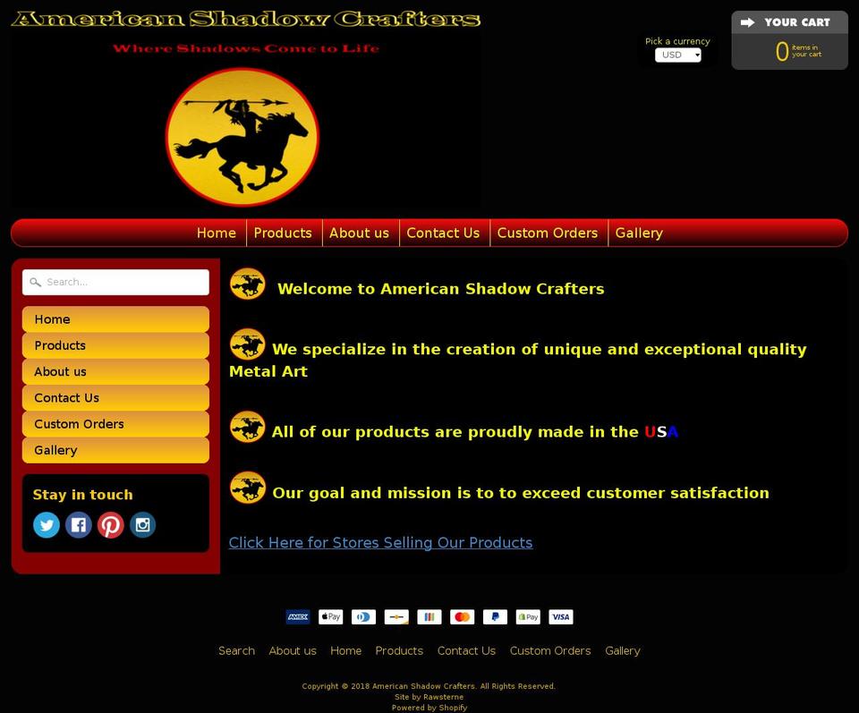 americanshadowcrafters.com shopify website screenshot