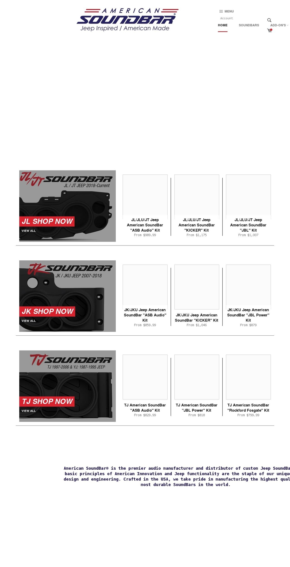 americansoundbar.com shopify website screenshot