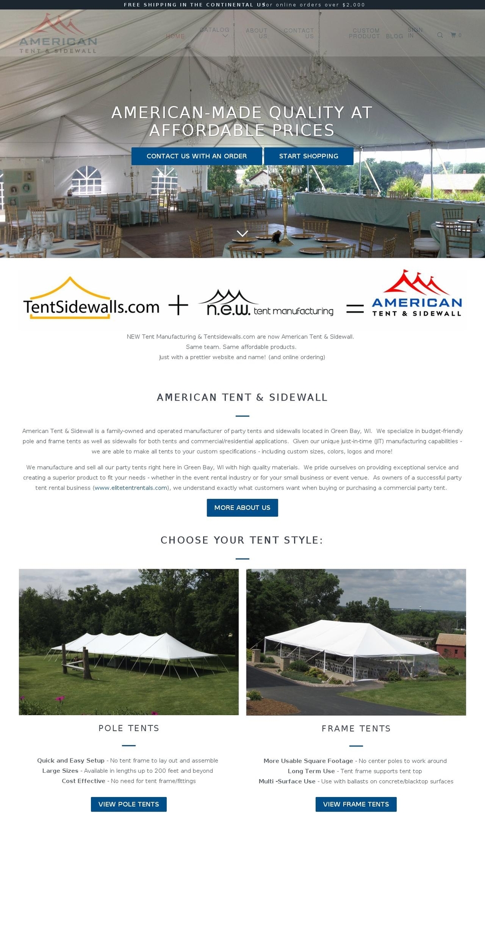 americantentandsidewall.com — Shopify storefront screenshot