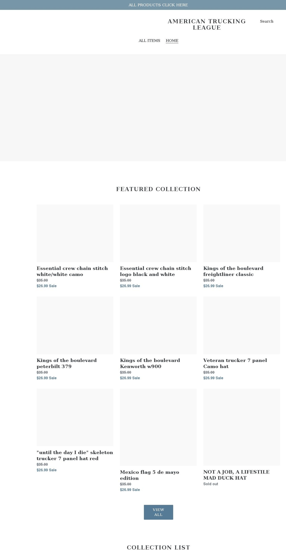 americantruckingleague.com shopify website screenshot