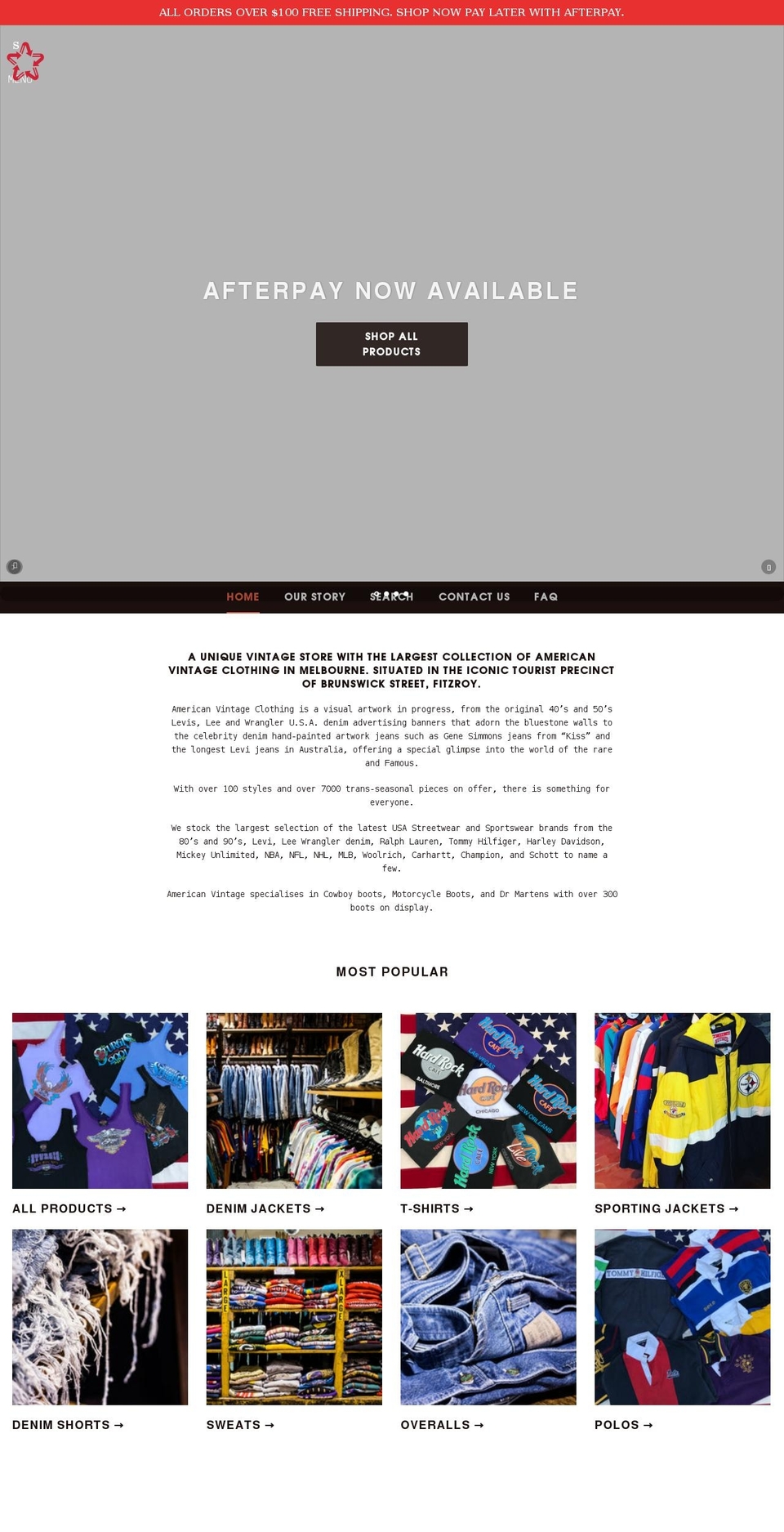 americanvintageclothingco.com shopify website screenshot