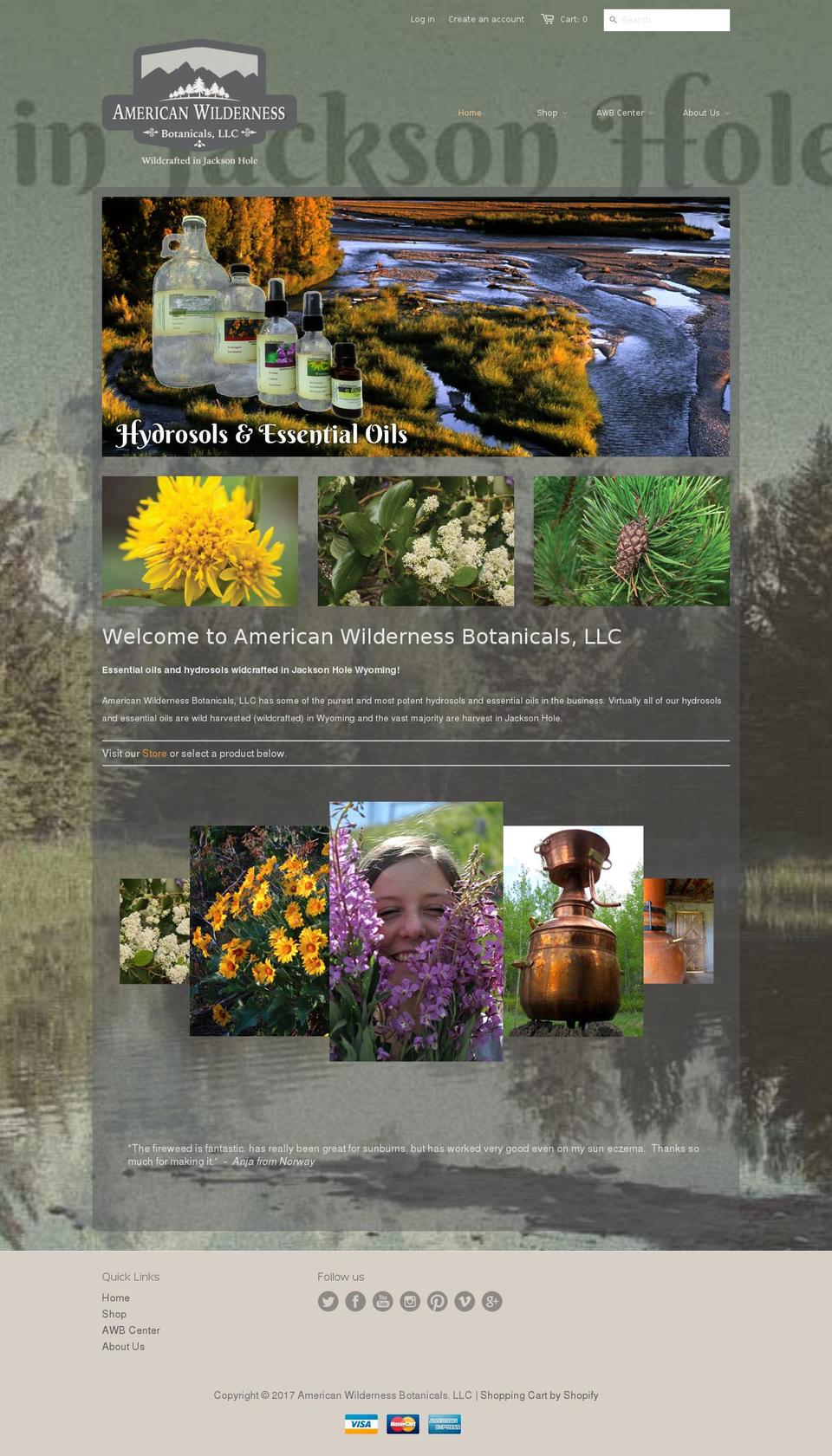 americanwildernessbotanicals.com shopify website screenshot