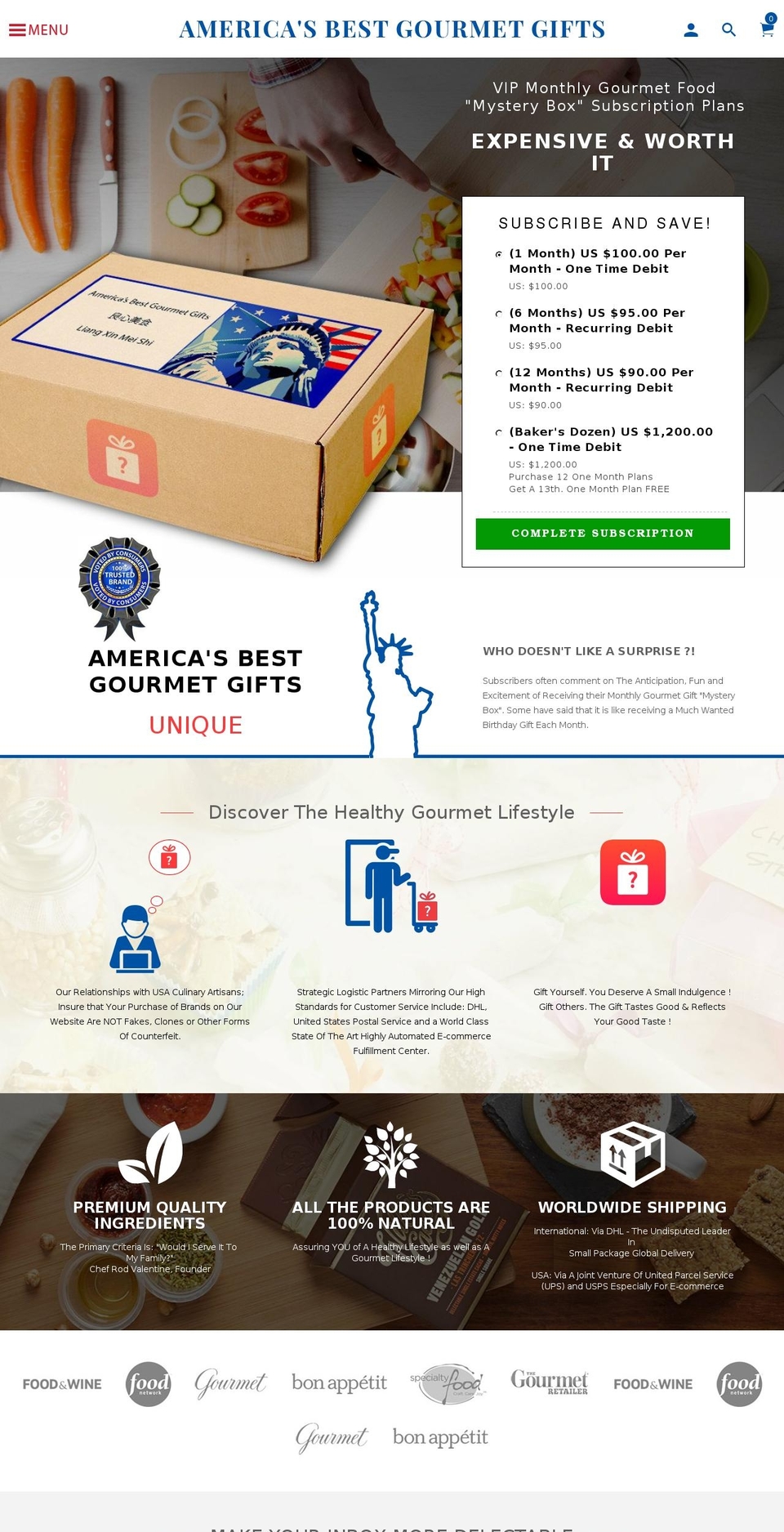 americasbestgourmetgifts.com — Shopify storefront screenshot