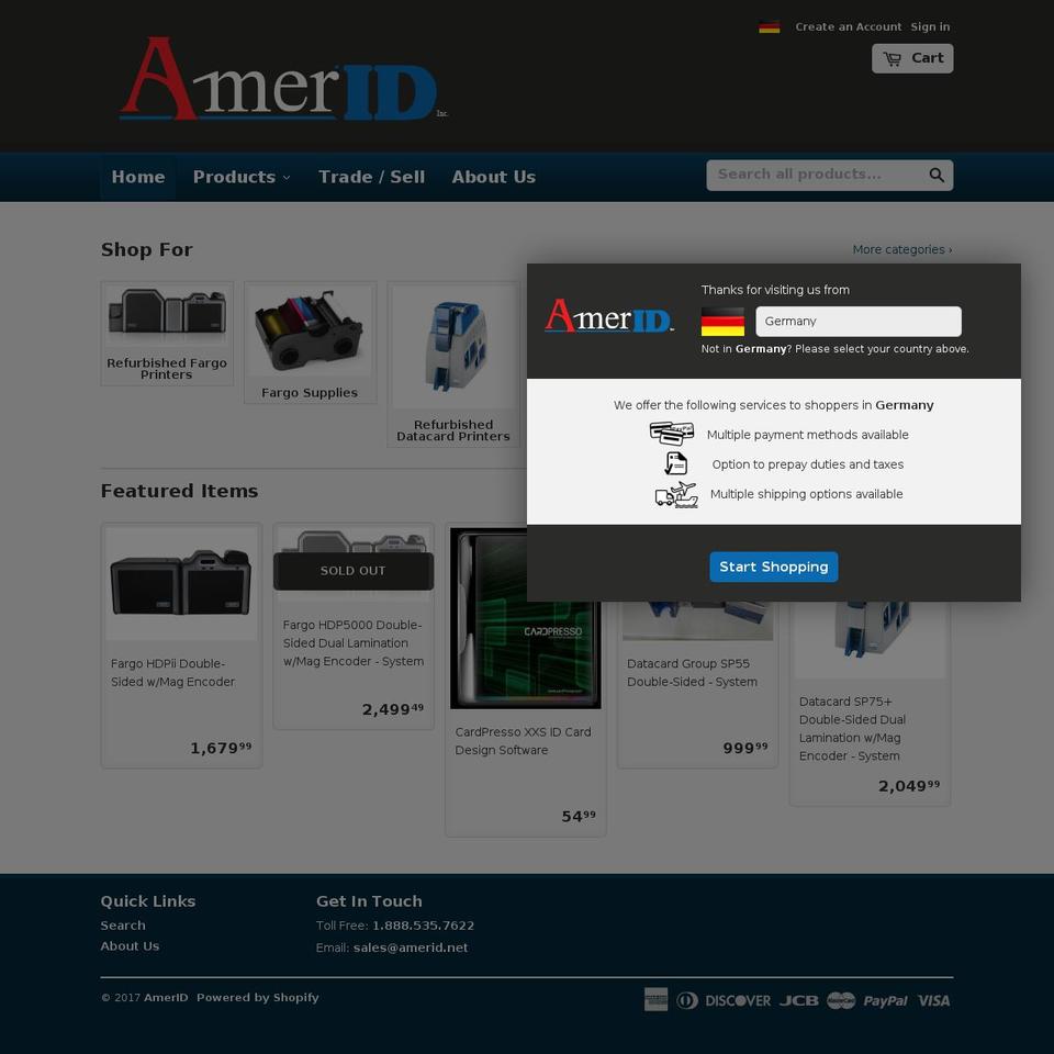 amerid.com shopify website screenshot