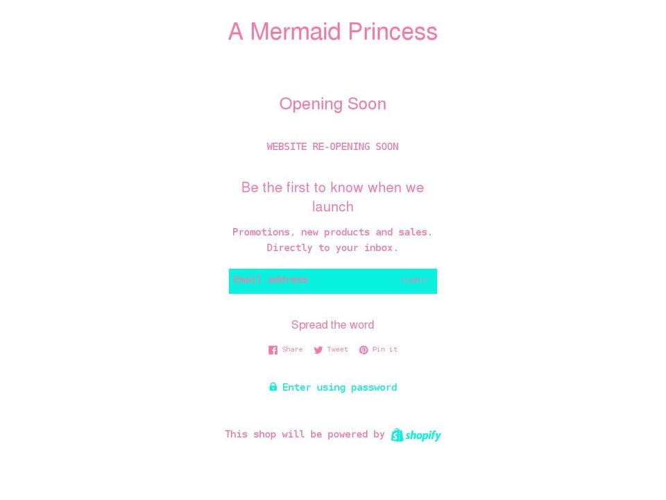 amermaidprincess.com shopify website screenshot