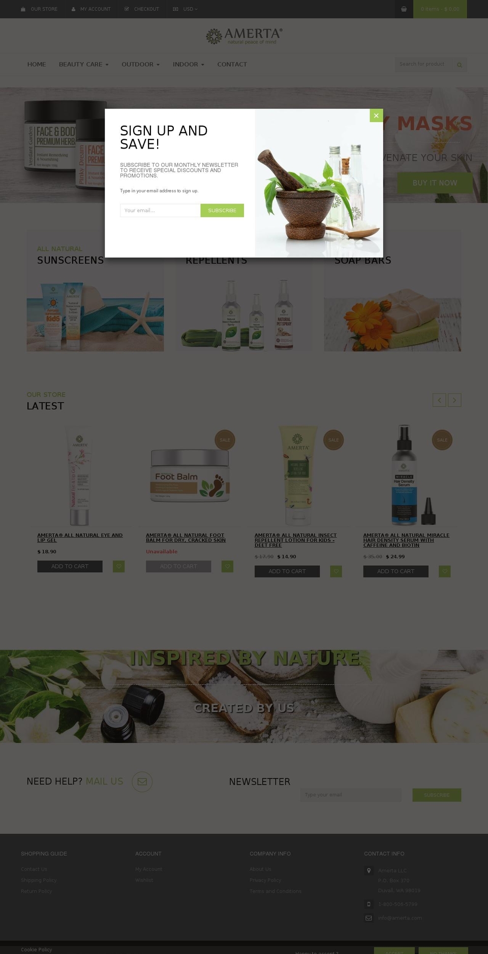 amerta.com shopify website screenshot