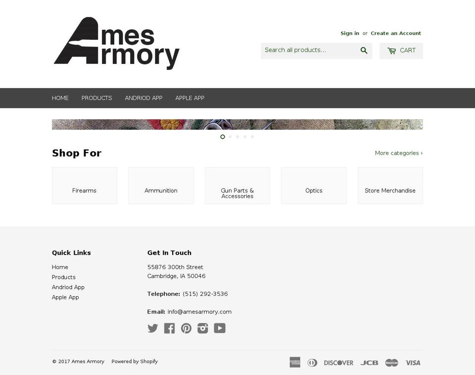amesarmory.com shopify website screenshot