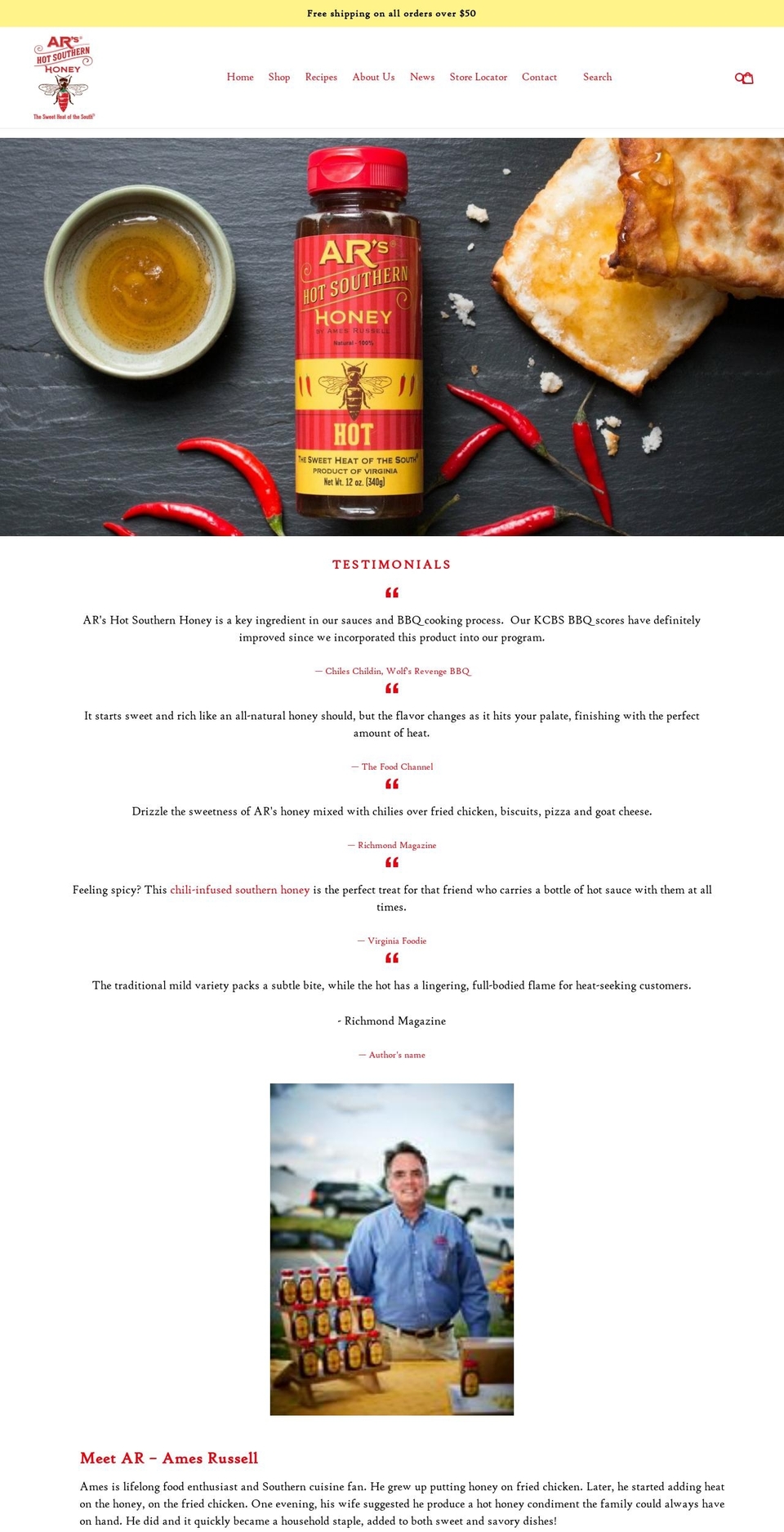 ameshotsouthernhoney.com — Shopify storefront screenshot