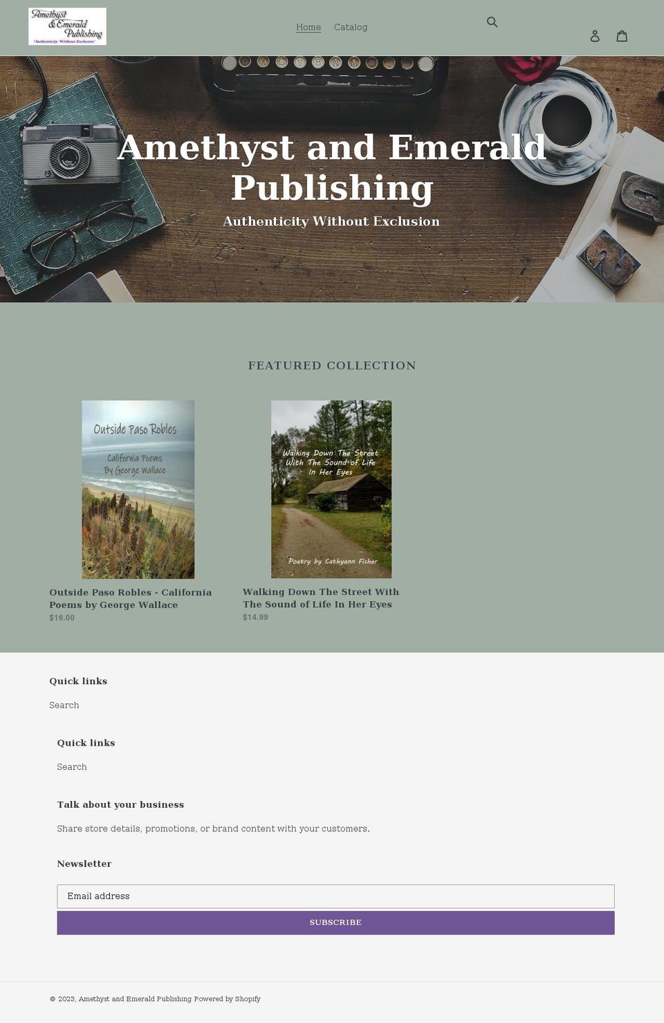 amethystandemeraldpublishing.com shopify website screenshot