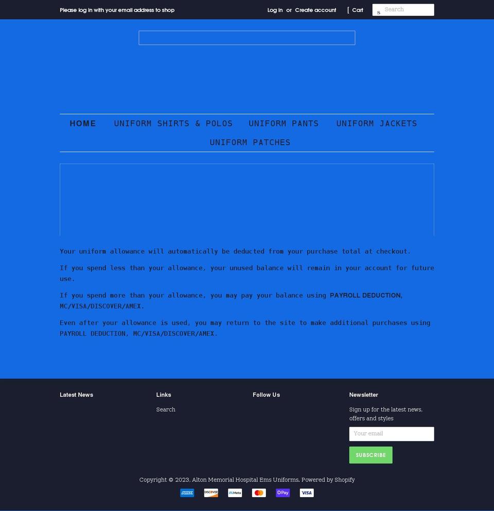 amh-ems-uniforms.com shopify website screenshot