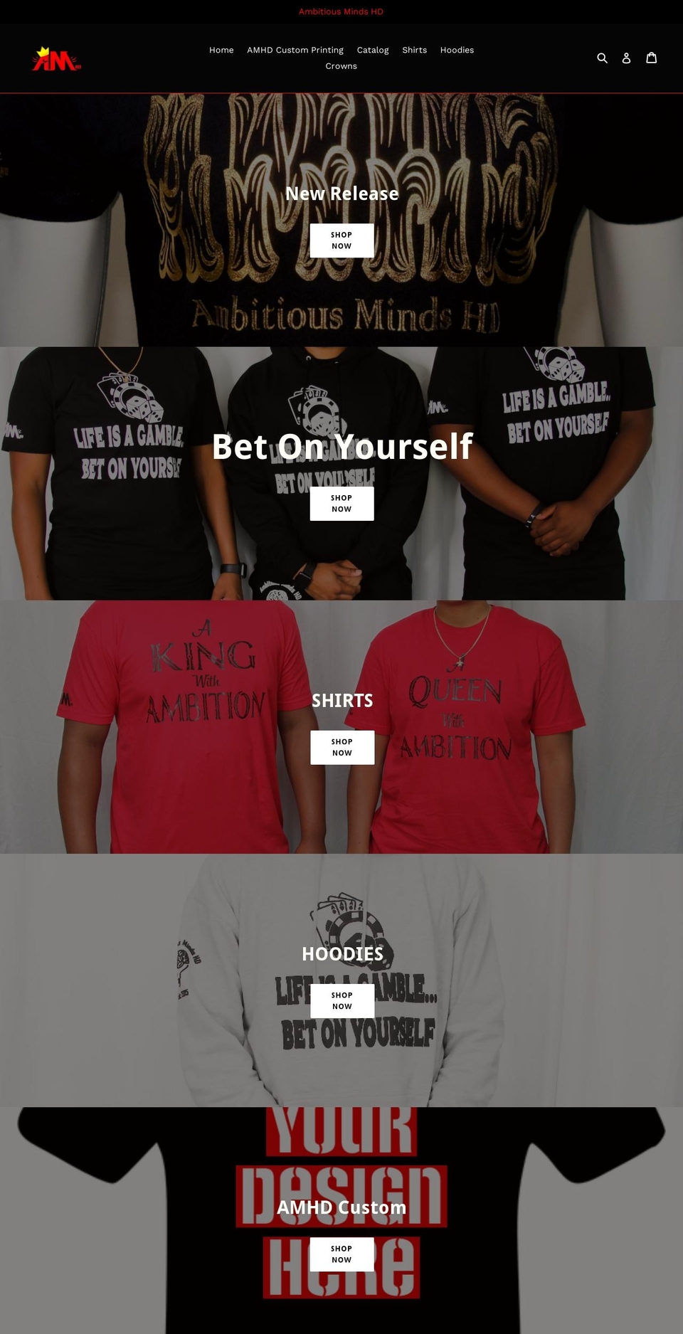 amhdapparel.com shopify website screenshot