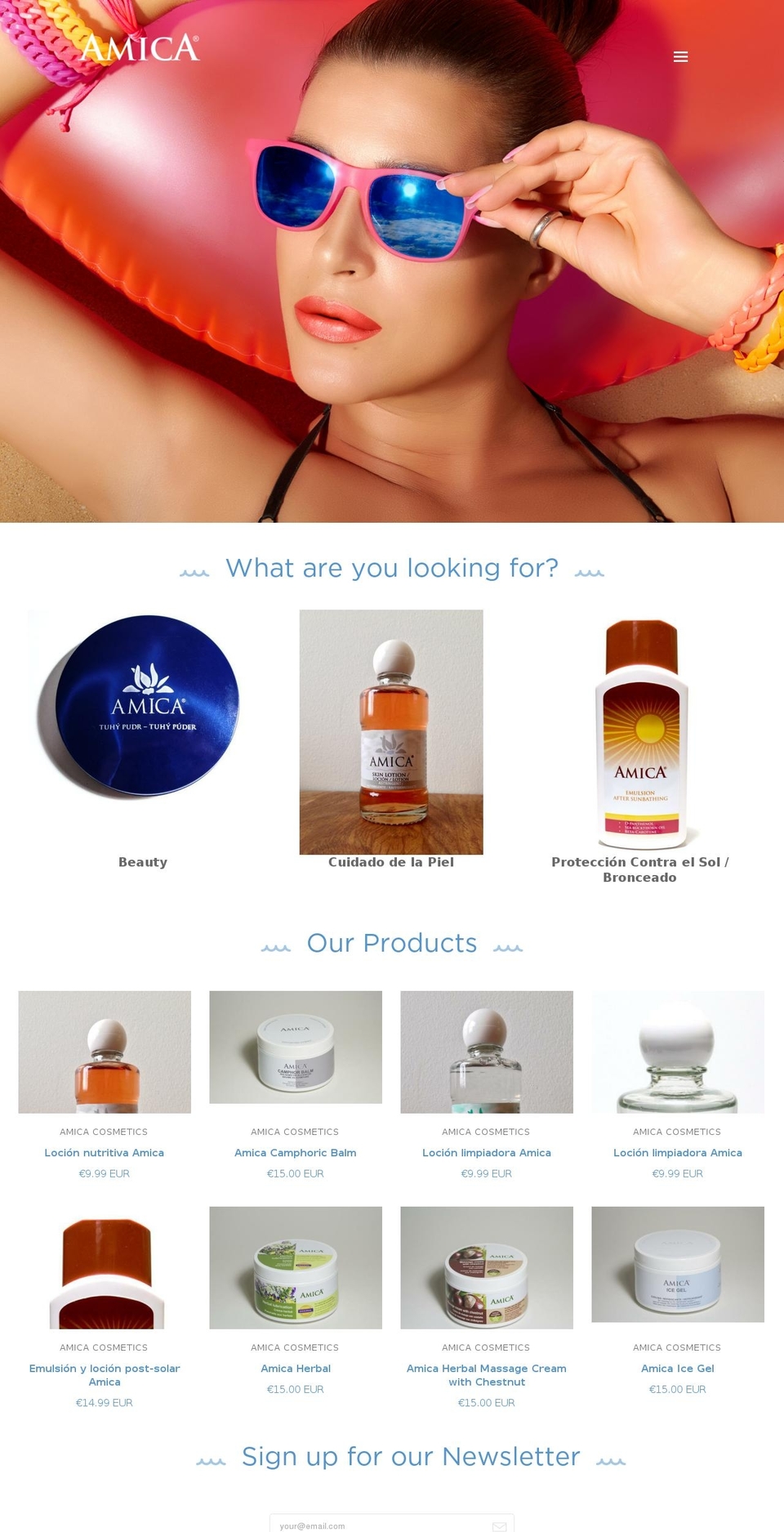 amicacosmetics.com shopify website screenshot