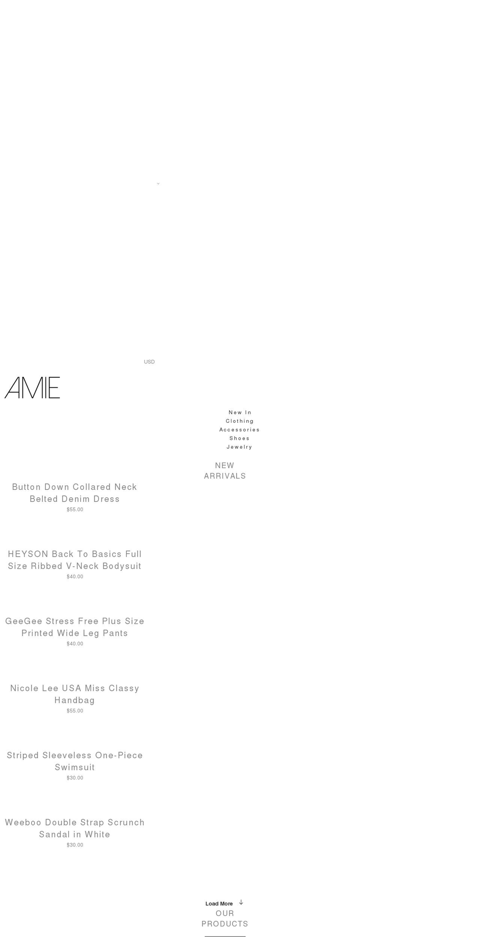 amieclothing.com shopify website screenshot