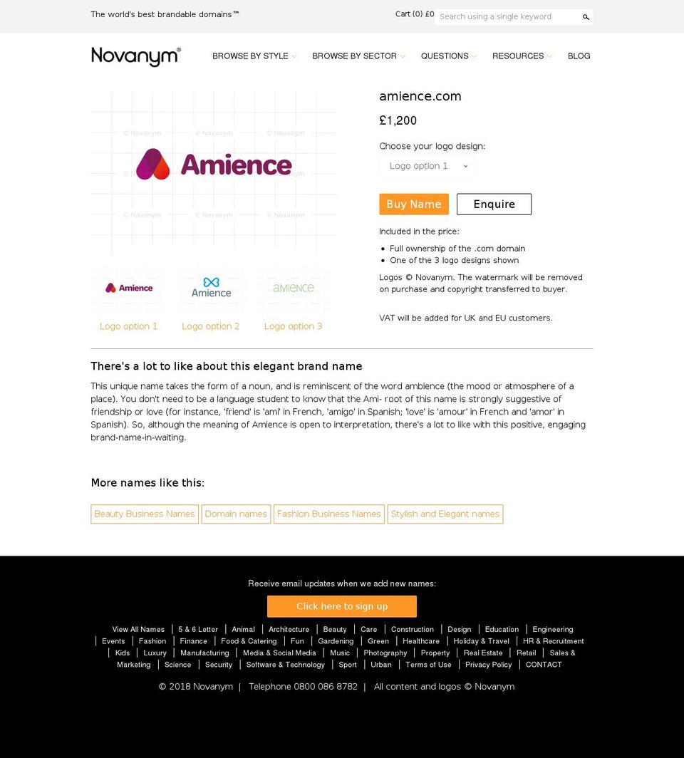 amience.com — Shopify storefront screenshot