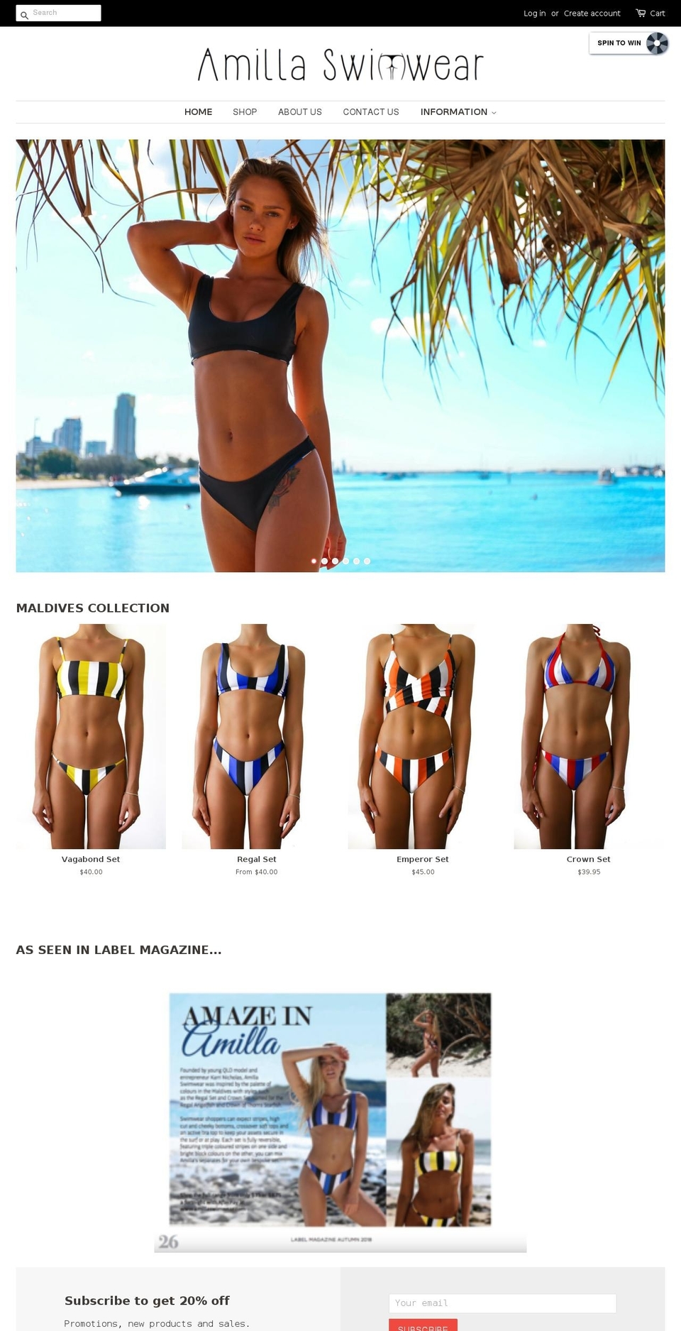 amillaswimwear.com — Shopify storefront screenshot