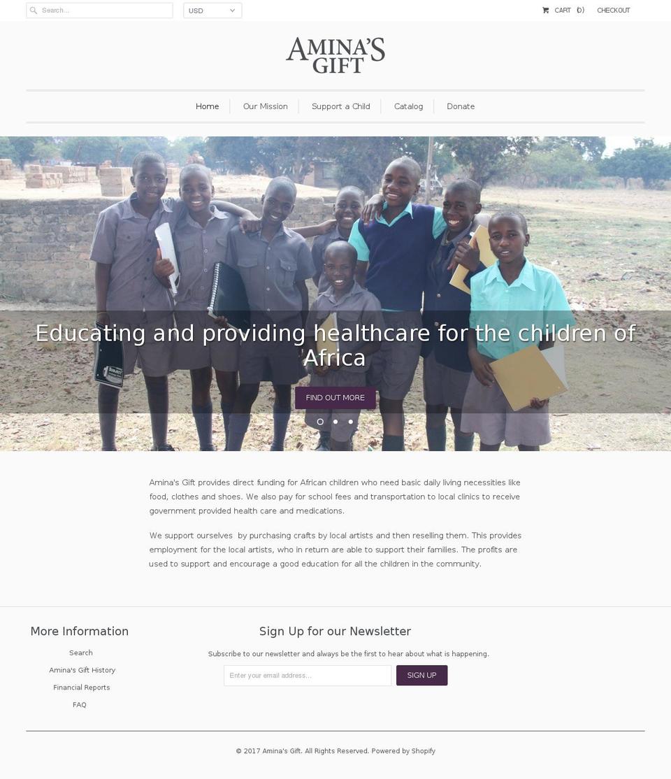 aminasgift.com shopify website screenshot