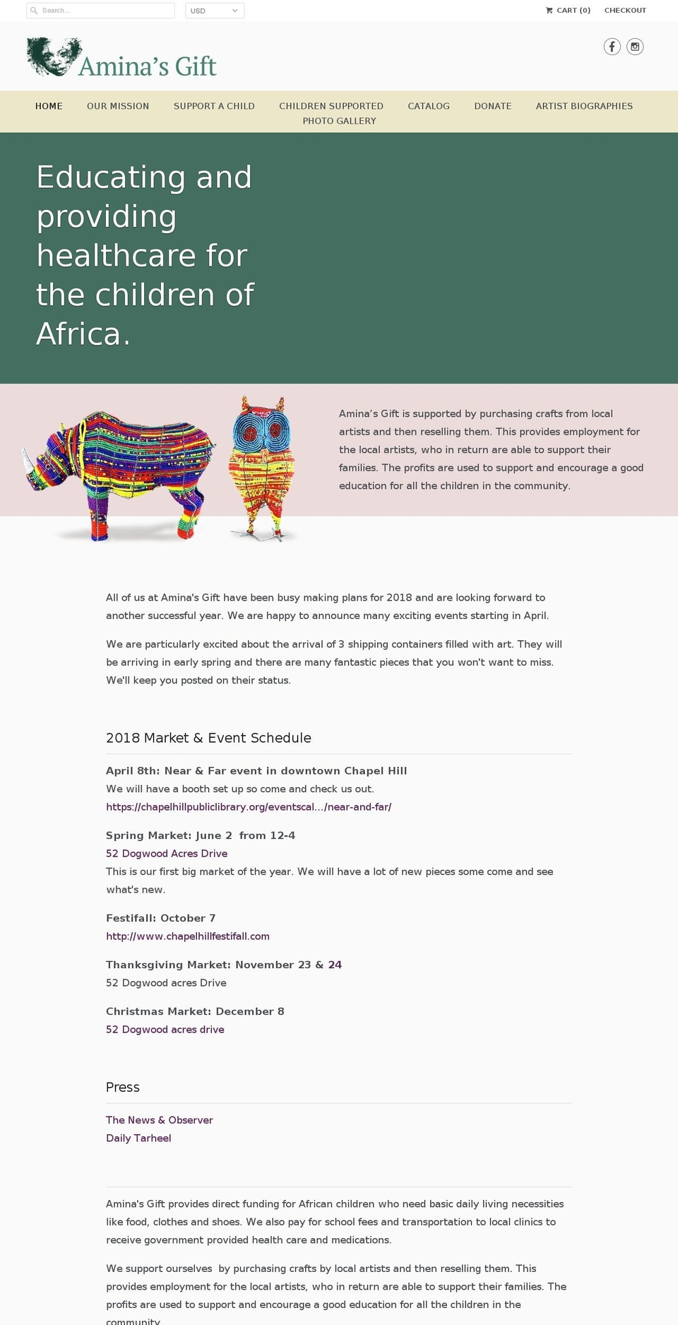 aminasgift.org shopify website screenshot