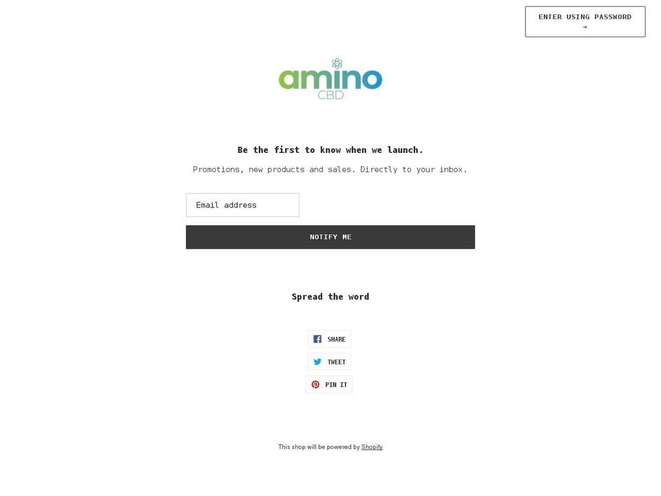 amino-cbd.myshopify.com shopify website screenshot