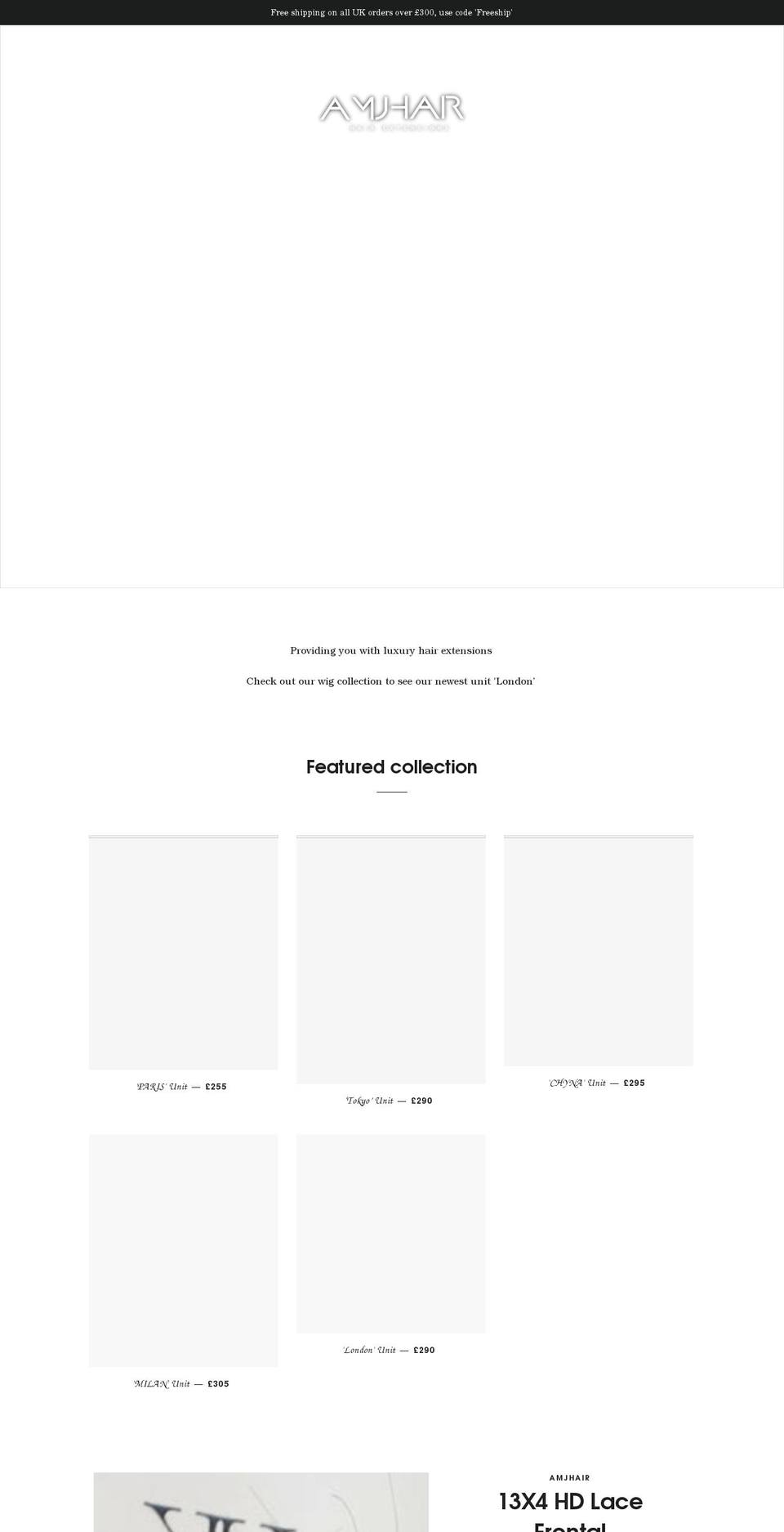 amjhair.com shopify website screenshot