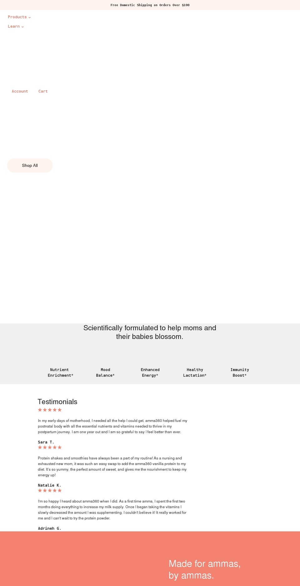 amma360.com shopify website screenshot