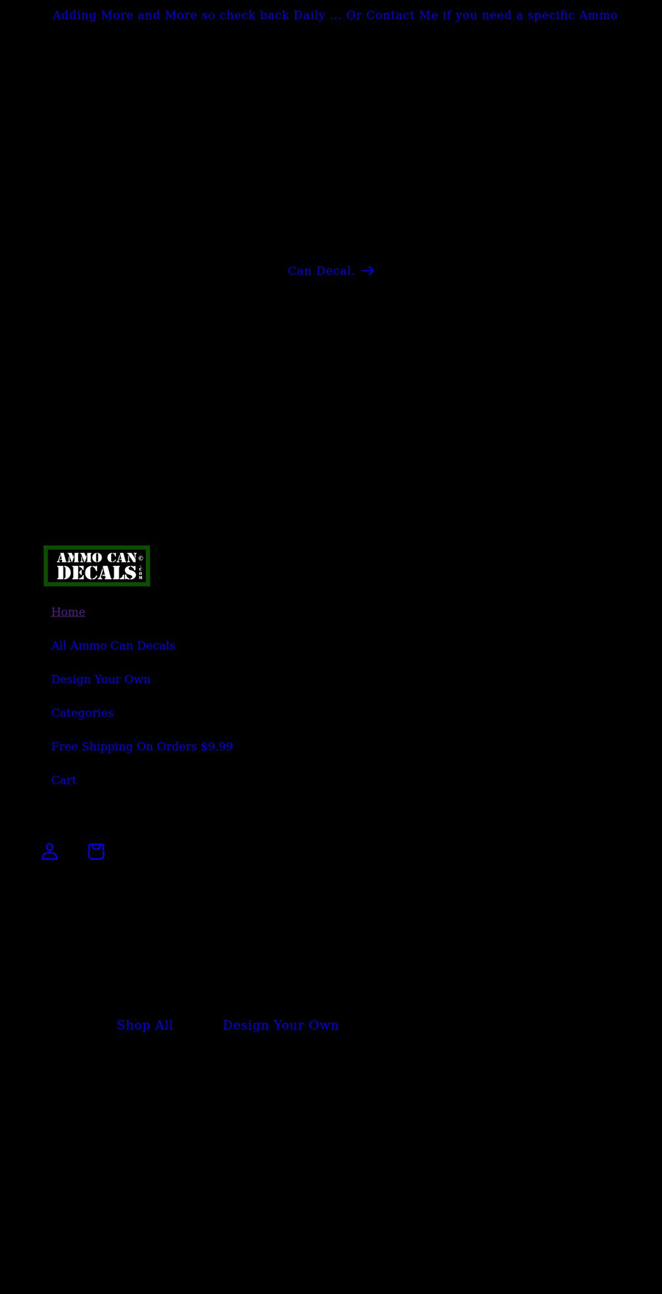 ammocandecals.com shopify website screenshot