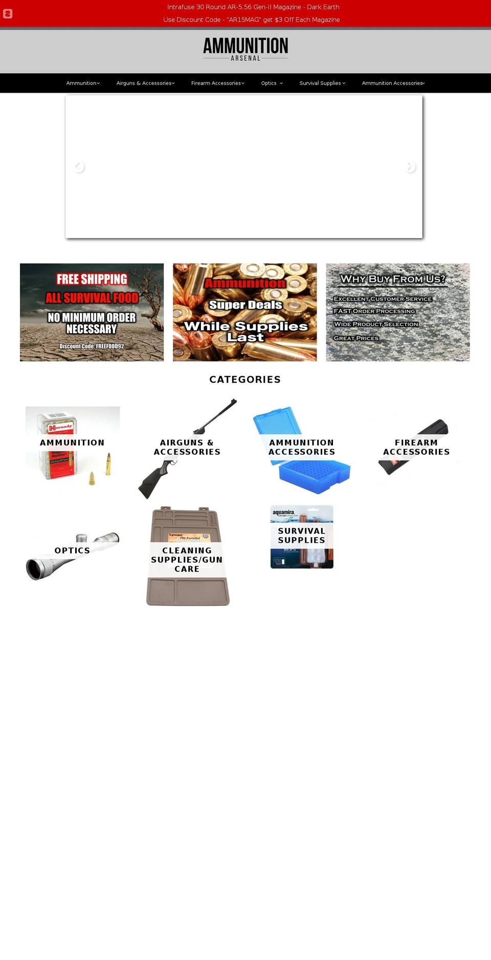 ammunitionarsenal.com shopify website screenshot