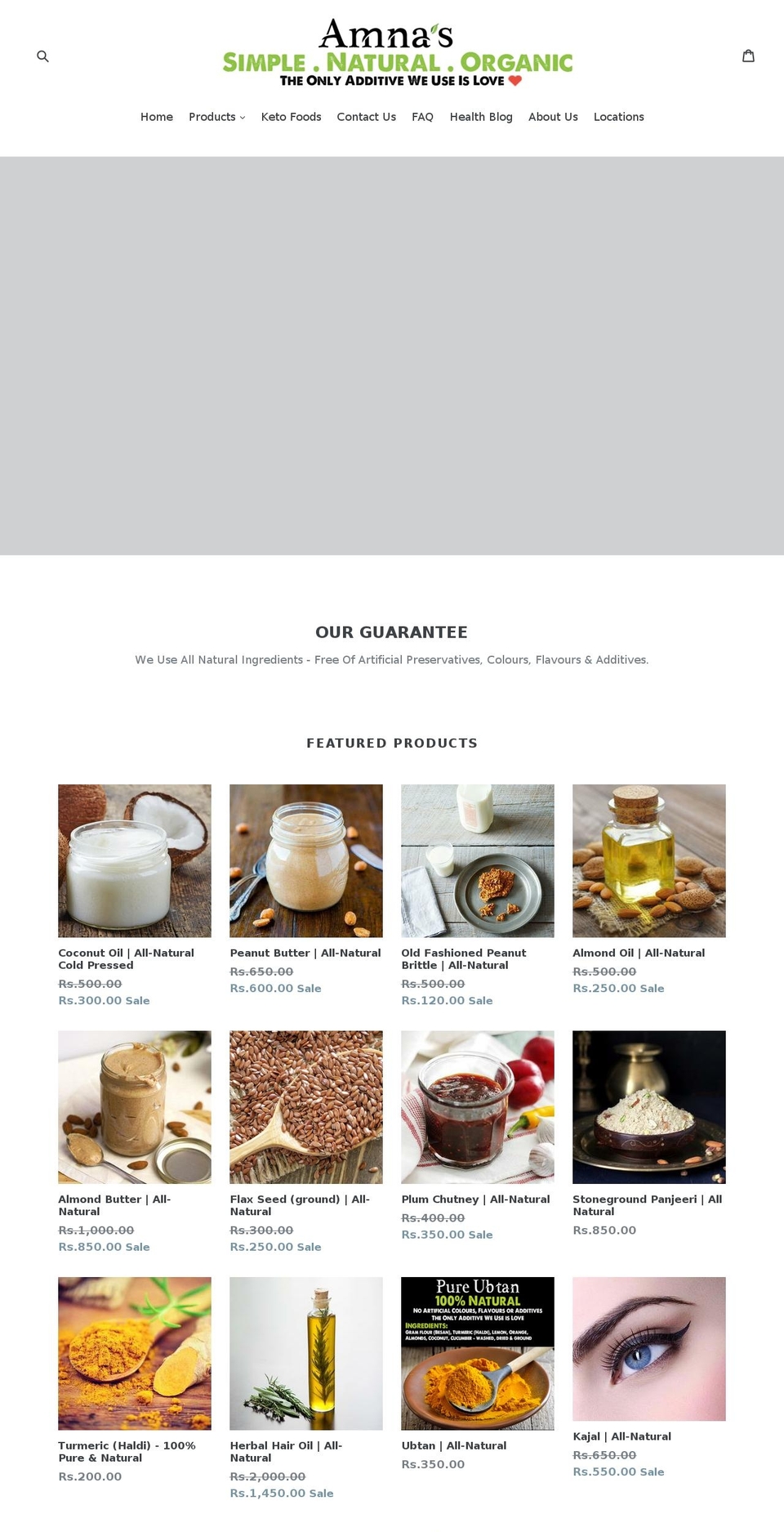 amnasorganics.com — Shopify storefront screenshot