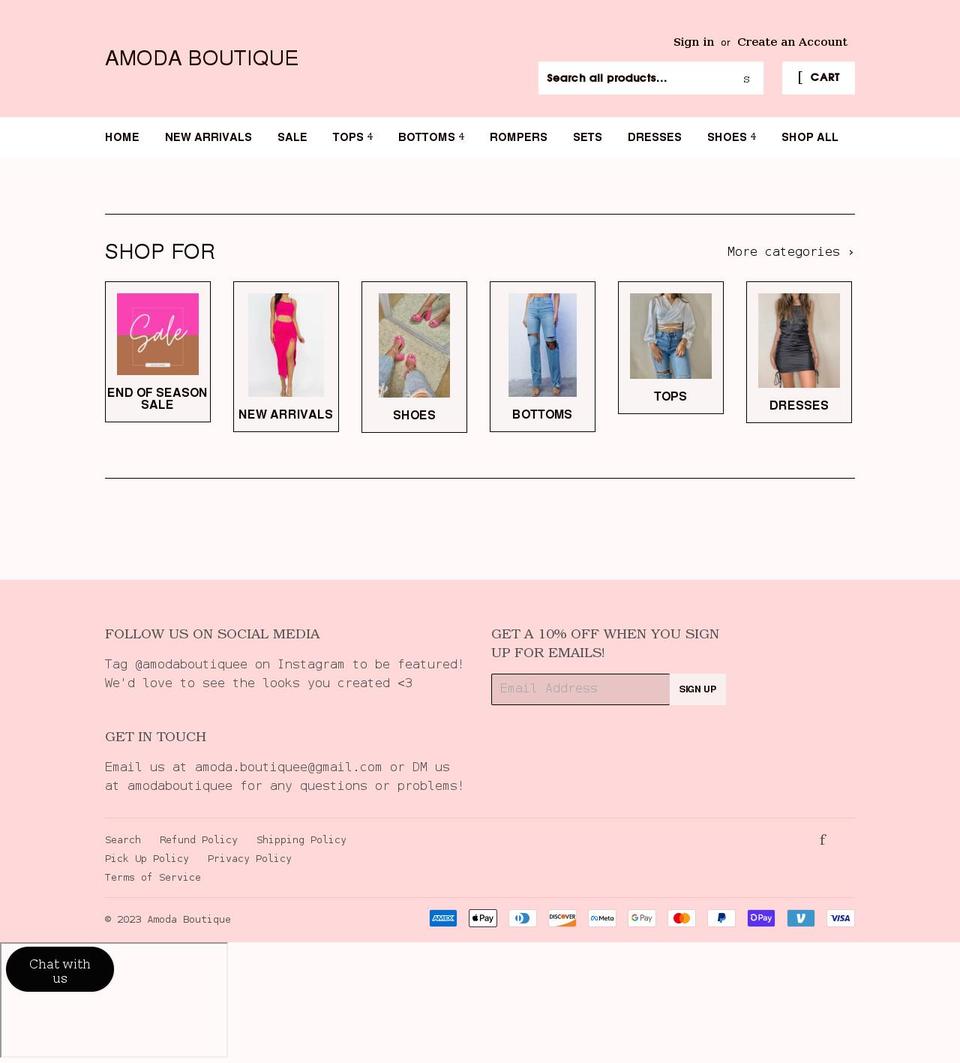 amodaboutique.com — Shopify storefront screenshot